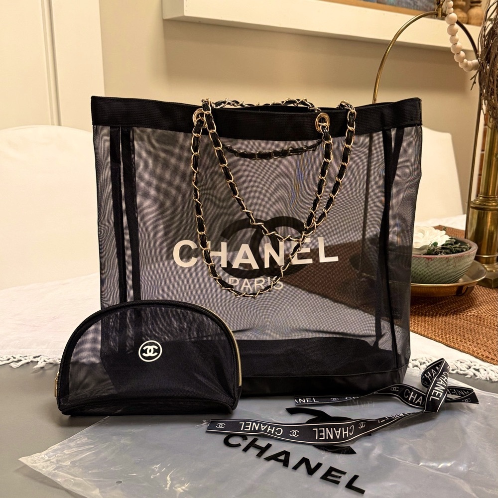 Black Chanel Mesh Tote Bag (Make-up Pouch Not Included)